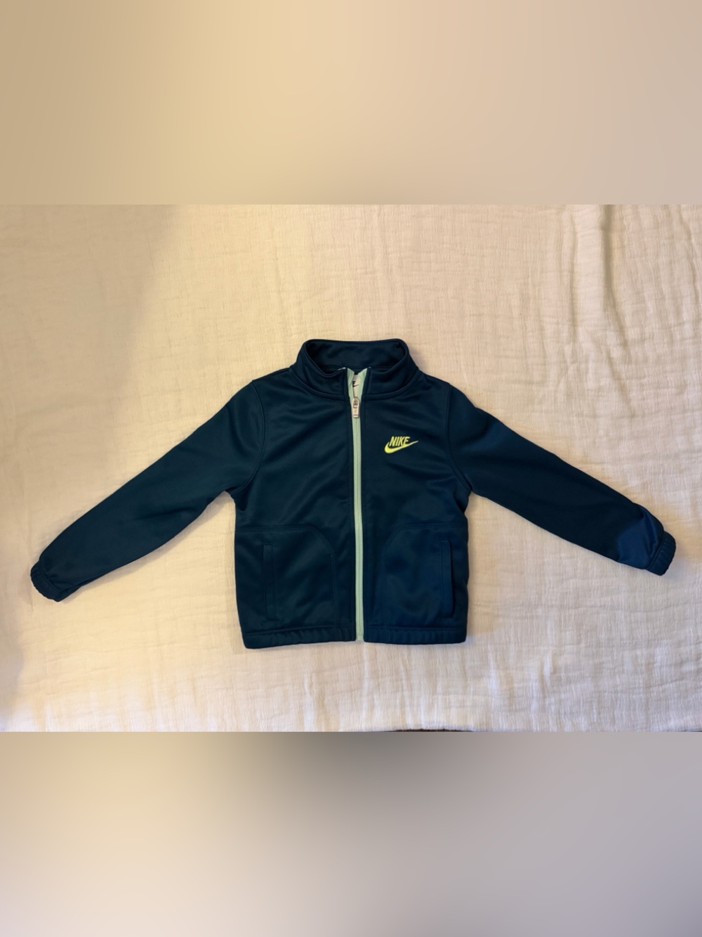 Nike Kids Navy Zip Up Jacket with Lime Green Logo- Size 3T EUC